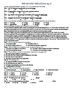 Đề thi học kỳ II môn Tiếng Anh Lớp 10 (Có đáp án)